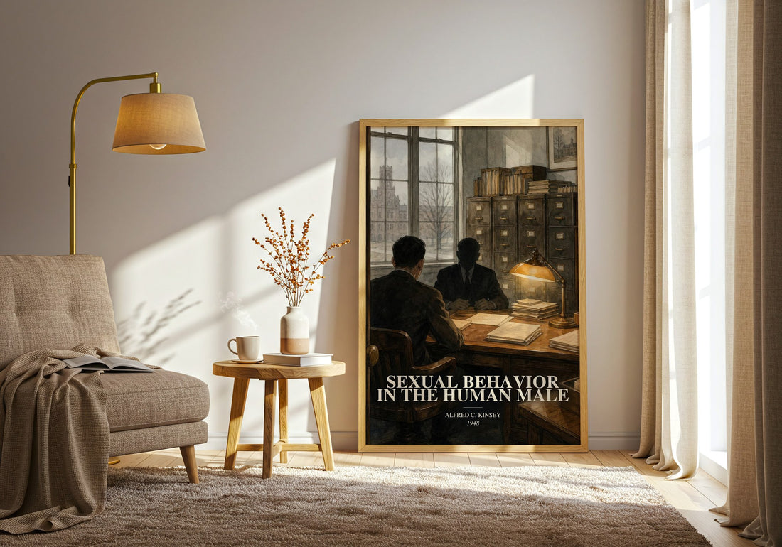 Sexual Behavior in the Human Male watercolour print in frame leaning in hallway – non fiction wall art