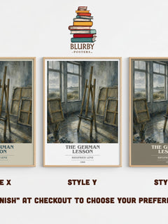 The German Lesson book cover print in frame leaning in hallway – literary fiction wall art