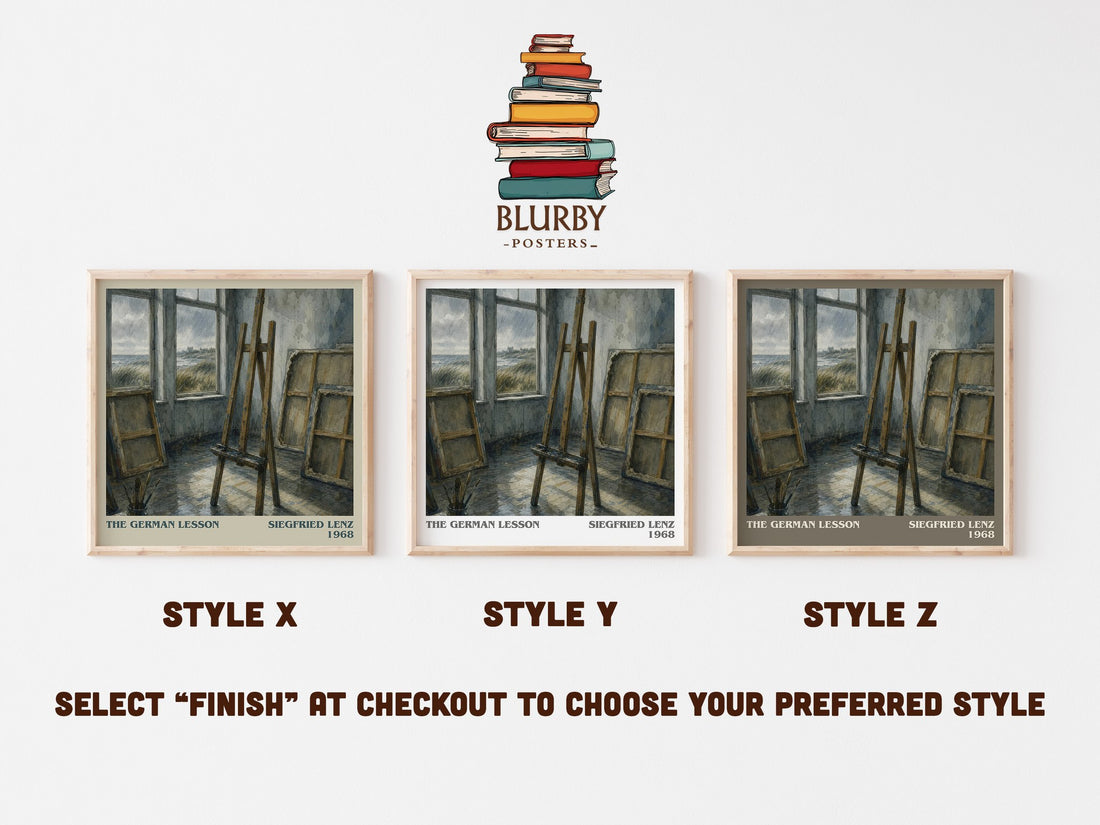 The German Lesson literary print in frame leaning in hallway – literary fiction wall art (mockup)
