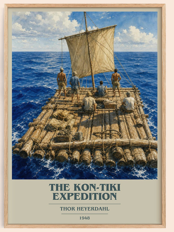 The Kon-Tiki Expedition book cover book poster by Thor Heyerdahl – framed literary art print