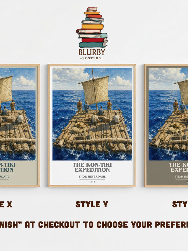 The Kon-Tiki Expedition book cover print in frame leaning in hallway – non fiction wall art