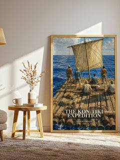 The Kon-Tiki Expedition watercolour print in frame leaning in hallway – non fiction wall art