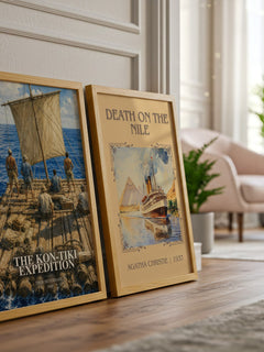The Kon-Tiki Expedition watercolour print framed by window – literary home decor