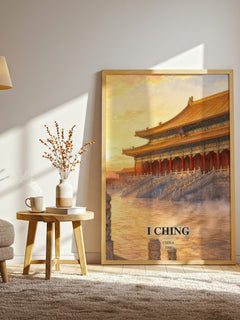 I Ching watercolour print in frame leaning in hallway – philosophy wall art
