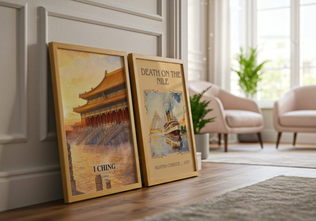I Ching watercolour print framed by window – literary home decor