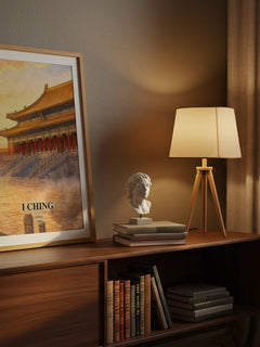 I Ching watercolour print on bookshelf – China fan gift