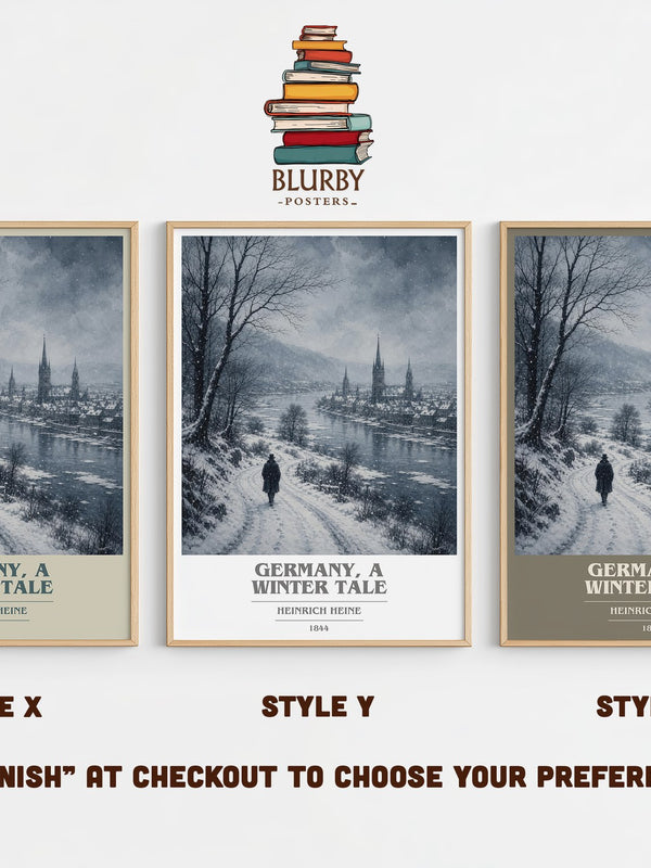 Germany, a Winter Tale book cover print in frame leaning in hallway – poetry wall art