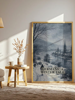 Germany, a Winter Tale watercolour print in frame leaning in hallway – poetry wall art