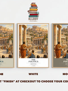 The Politics book cover print framed by window – Stone, White and Mocha side by side – choose your colour