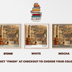 The Politics literary print framed by window – Stone, White and Mocha square prints side by side – choose your colour