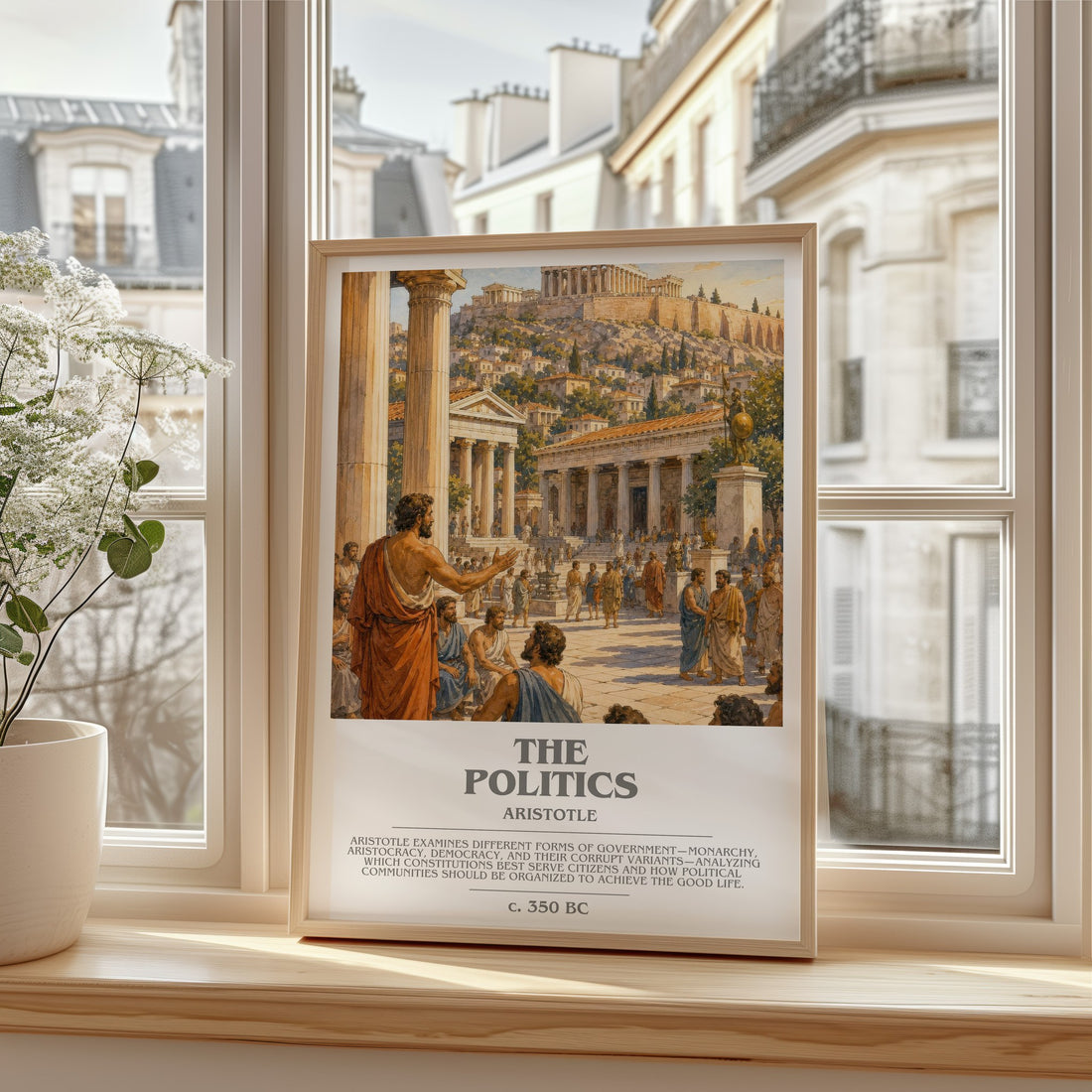 The Politics bookish print in frame leaning in hallway – philosophy wall art