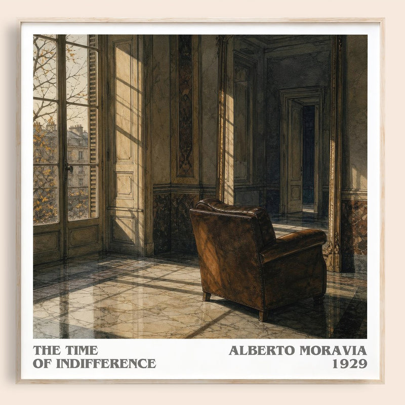 The Time of Indifference literary book poster by Alberto Moravia – framed literary art print