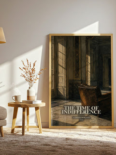 The Time of Indifference watercolour print in frame leaning in hallway – literary fiction wall art