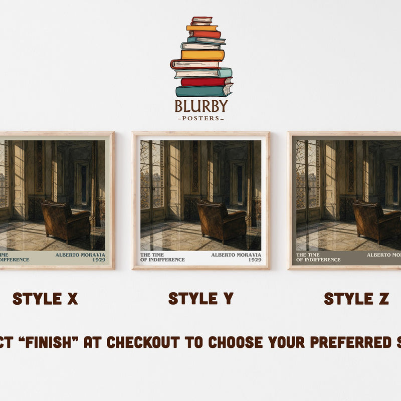 The Time of Indifference literary print in frame leaning in hallway – literary fiction wall art