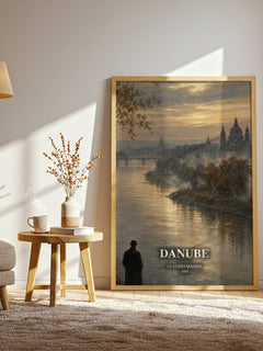 Danube watercolour print in frame leaning in hallway – non fiction wall art