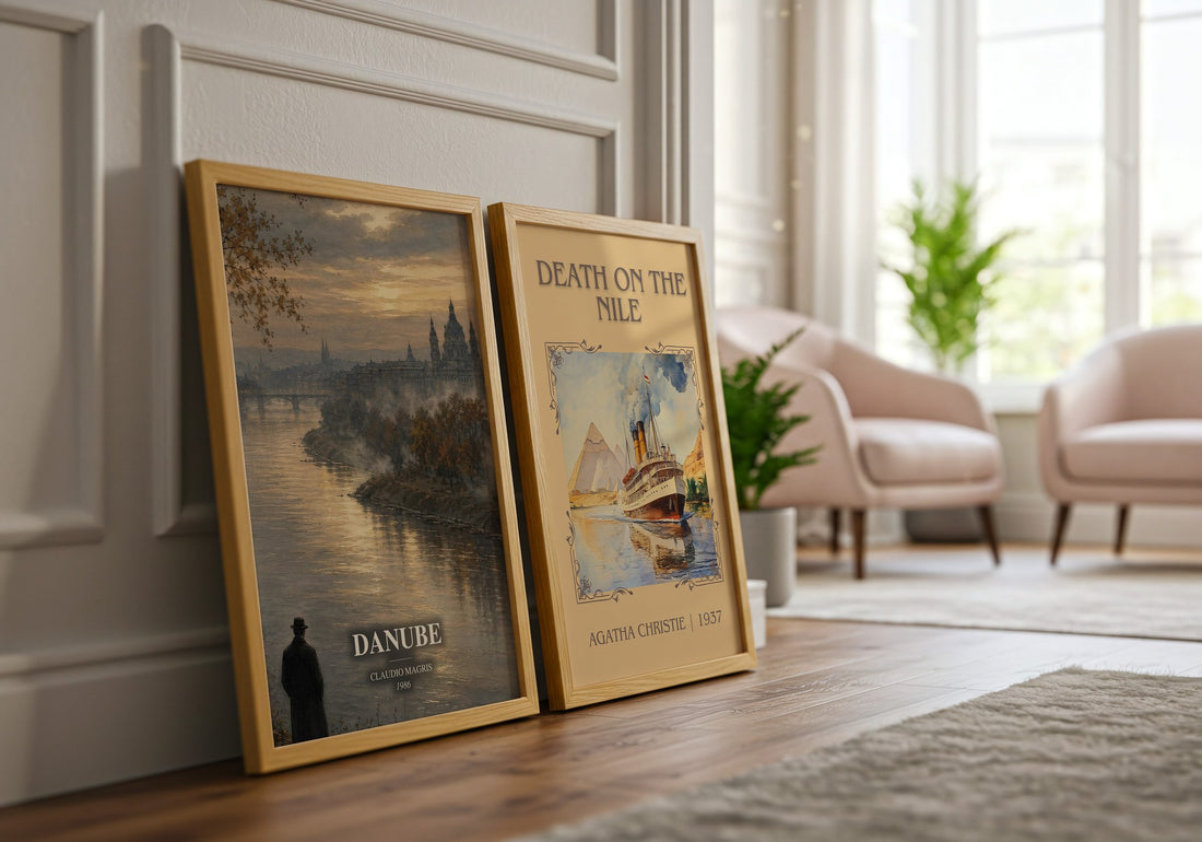 Danube watercolour print framed by window – literary home decor