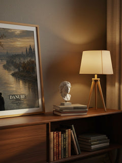 Danube watercolour print on bookshelf – Claudio Magris fan gift