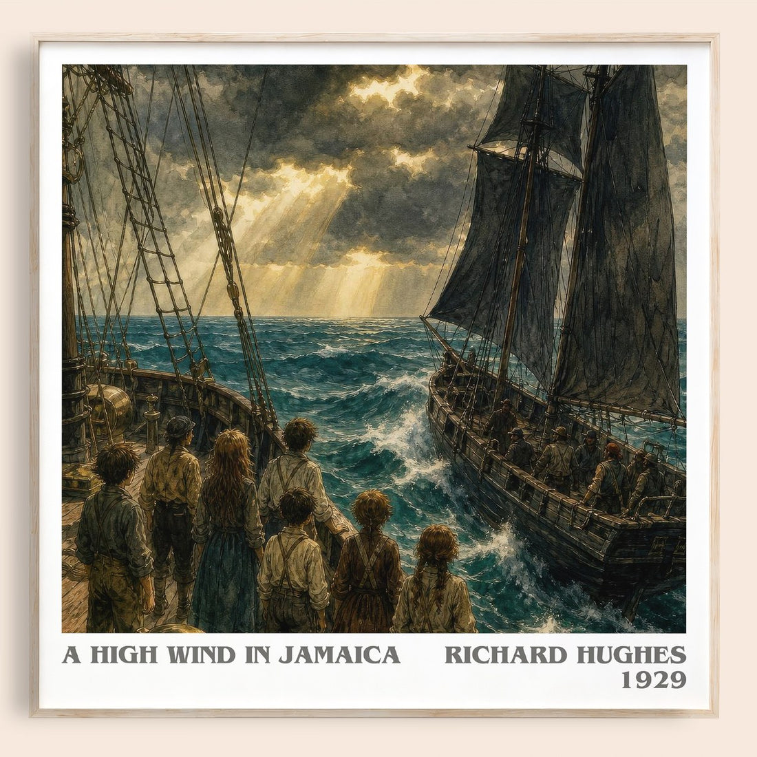 A High Wind in Jamaica literary book poster by Richard Hughes – framed literary art print