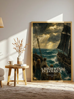A High Wind in Jamaica watercolour print in frame leaning in hallway – literary fiction wall art