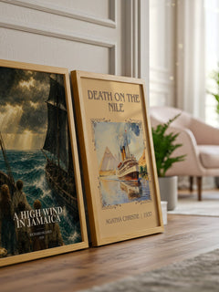 A High Wind in Jamaica watercolour print framed by window – literary home decor