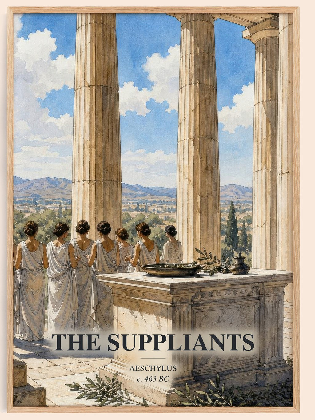 The Suppliants watercolour book poster by Aeschylus – framed literary art print