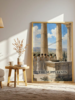 The Suppliants watercolour print in frame leaning in hallway – classic literature wall art