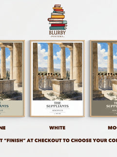 The Suppliants book cover print framed by window – Stone, White and Mocha side by side – choose your colour