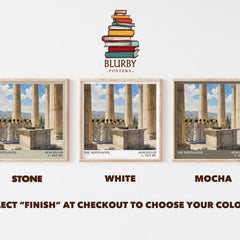 The Suppliants literary print framed by window – Stone, White and Mocha square prints side by side – choose your colour
