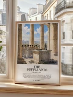 The Suppliants bookish print in frame leaning in hallway – classic literature wall art