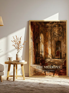 The Viceroys watercolour print in frame leaning in hallway – historical fiction wall art