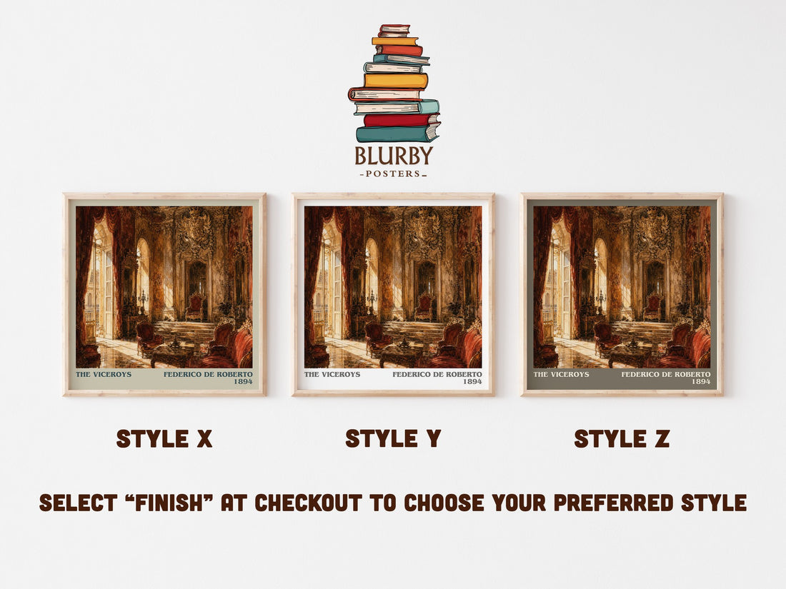 The Viceroys literary print in frame leaning in hallway – historical fiction wall art (mockup)