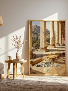 Corpus Aristotelicum watercolour print in frame leaning in hallway – philosophy wall art