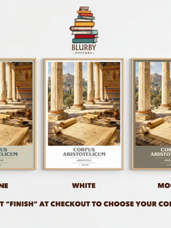 Corpus Aristotelicum book cover print framed by window – Stone, White and Mocha side by side – choose your colour