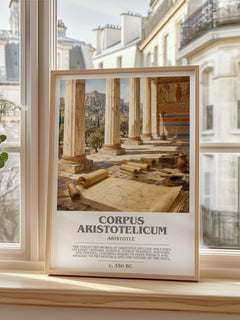 Corpus Aristotelicum bookish print in frame leaning in hallway – philosophy wall art