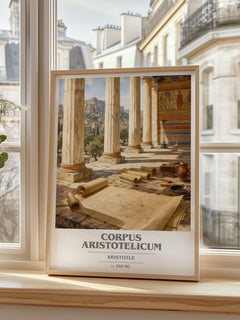 Corpus Aristotelicum book cover print in frame leaning in hallway – philosophy wall art