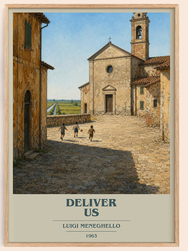 Deliver Us book cover book poster by Luigi Meneghello – framed literary art print
