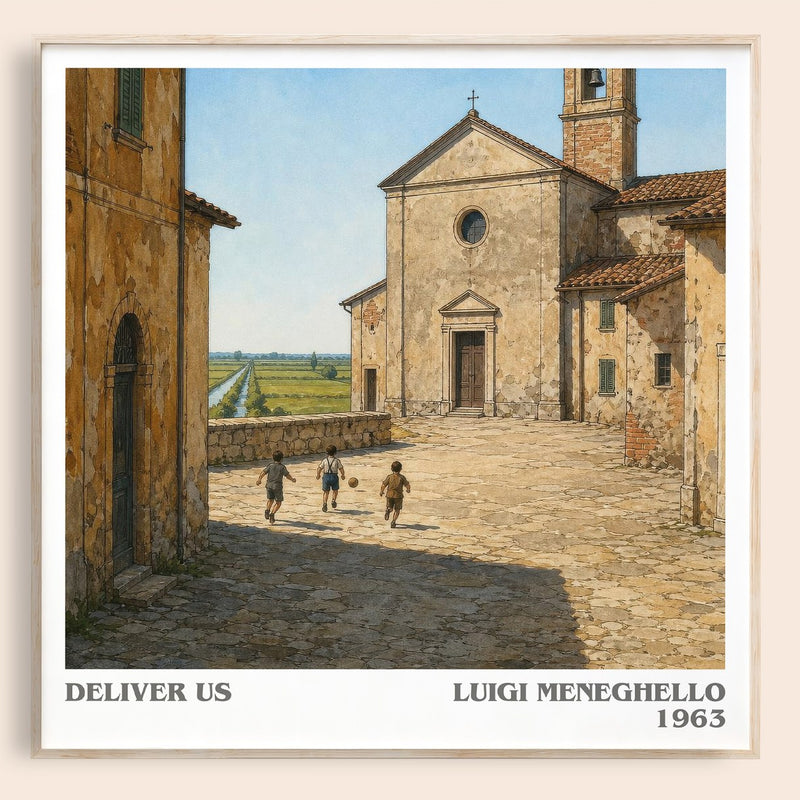 Deliver Us literary book poster by Luigi Meneghello – framed literary art print