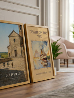 Deliver Us watercolour print framed by window – literary home decor