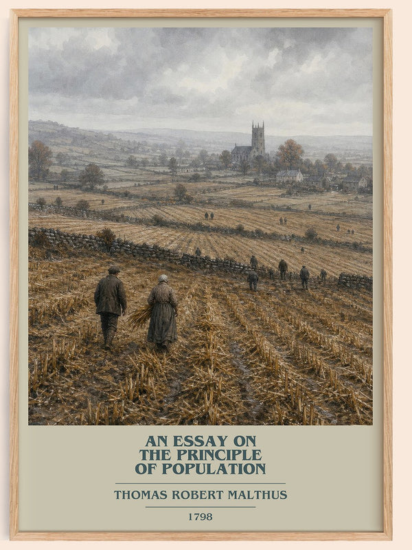 An Essay on the Principle of Population book cover book poster by Thomas Robert Malthus – framed literary art print
