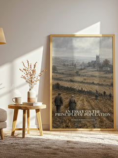 An Essay on the Principle of Population watercolour print in frame leaning in hallway – non fiction wall art