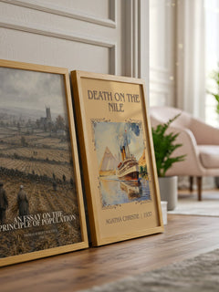 An Essay on the Principle of Population watercolour print framed by window – literary home decor