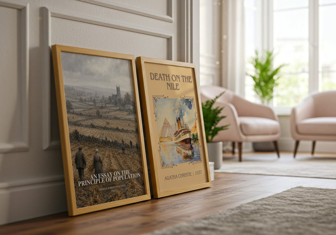 An Essay on the Principle of Population watercolour print framed by window – literary home decor