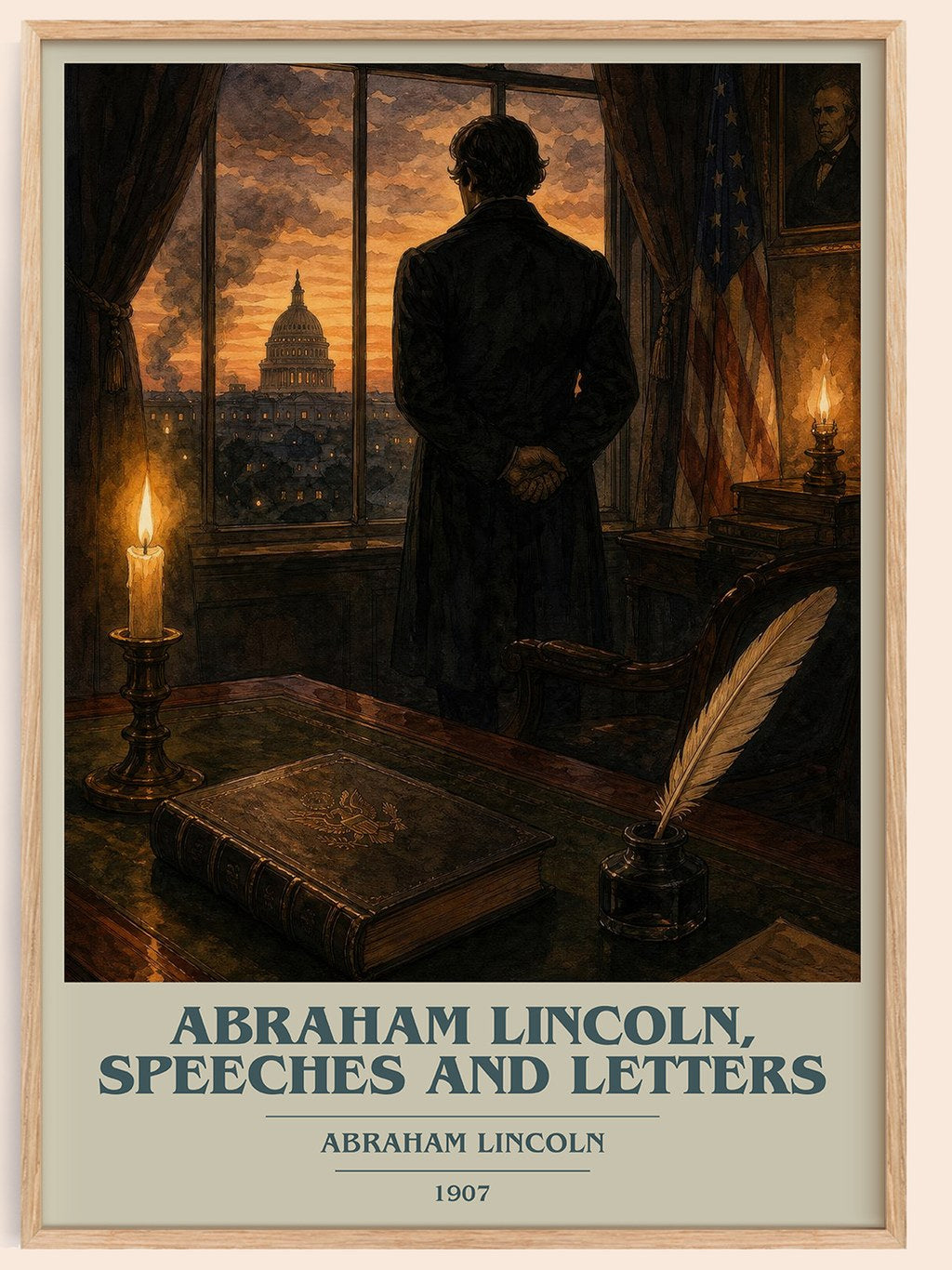 Abraham Lincoln, Speeches And Letters book cover book poster by Abraham Lincoln – framed literary art print