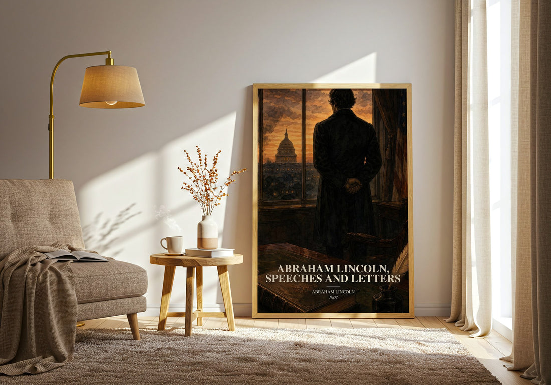 Abraham Lincoln, Speeches And Letters watercolour print in frame leaning in hallway – non fiction wall art