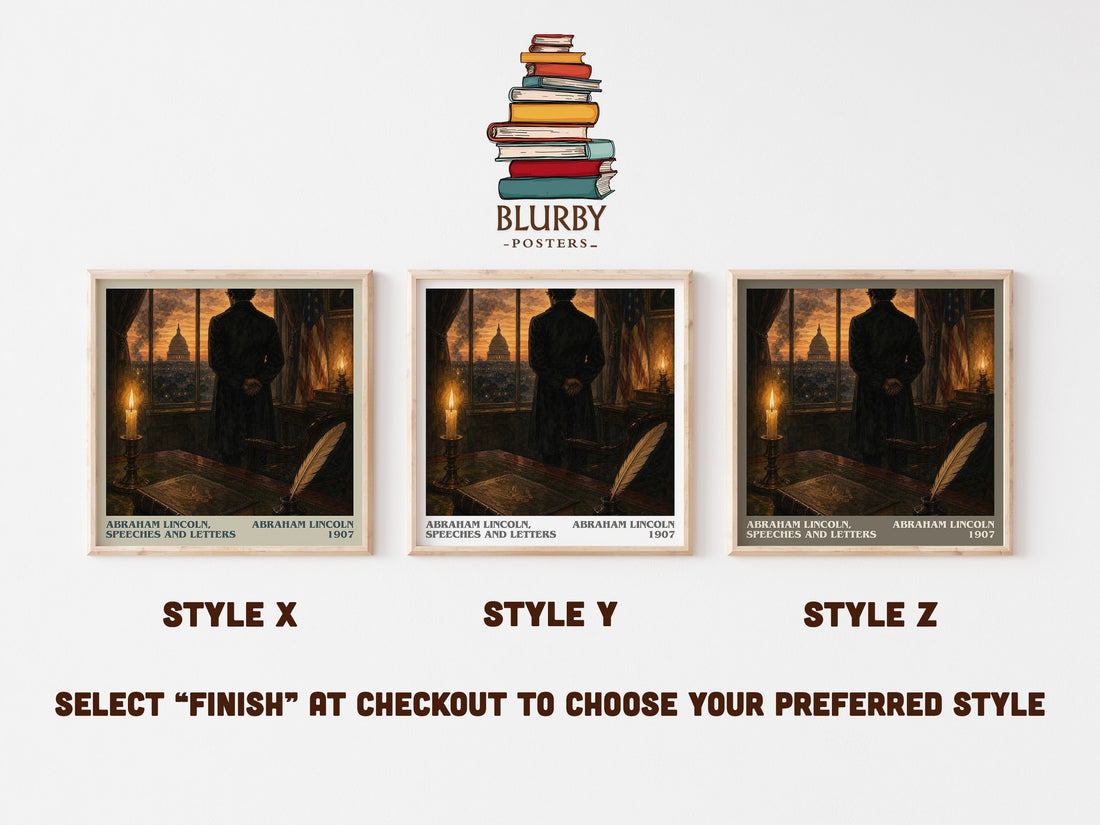 Abraham Lincoln, Speeches And Letters literary print in frame leaning in hallway – non fiction wall art (mockup)