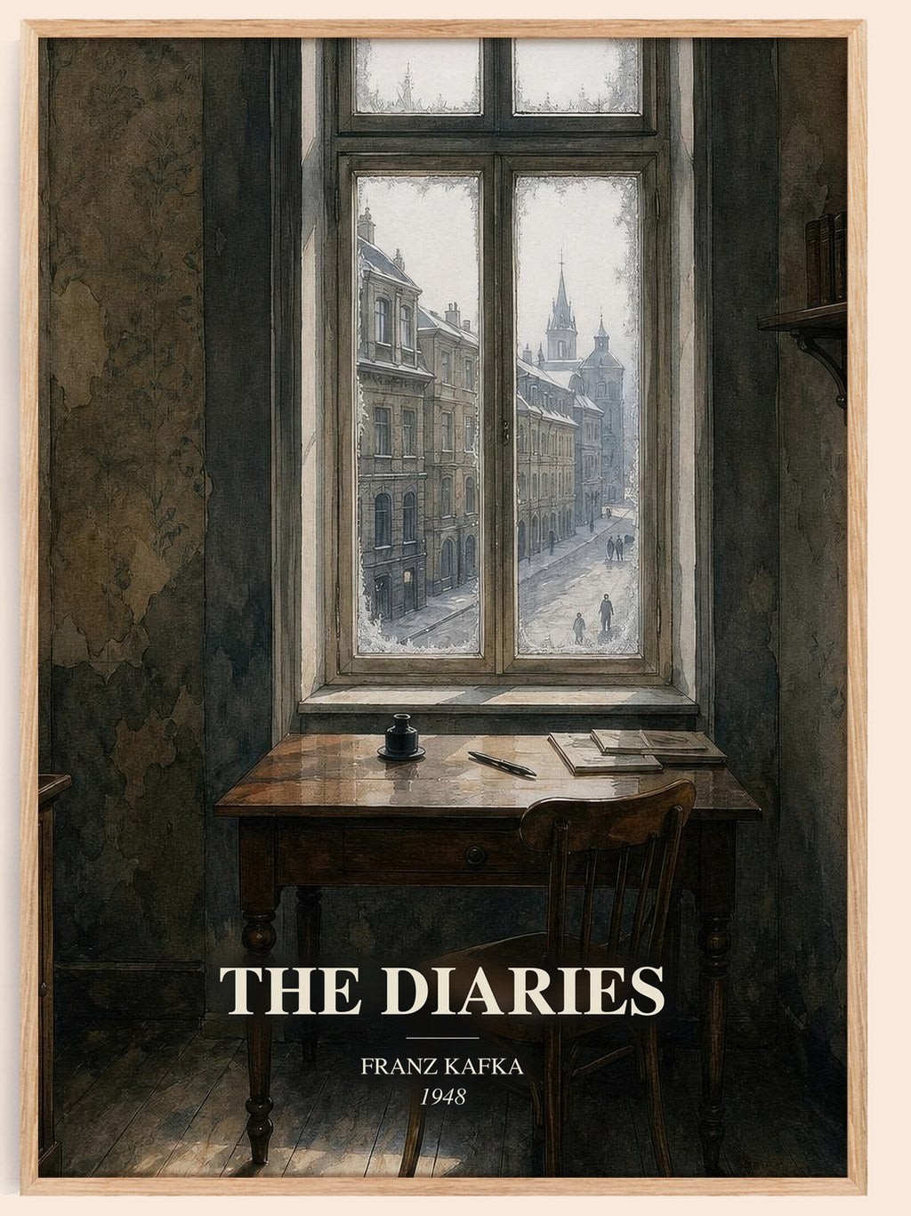 The Diaries watercolour book poster by Franz Kafka – framed literary art print