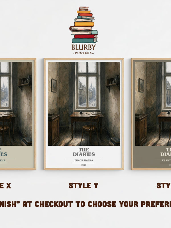 The Diaries book cover print in frame leaning in hallway – memoir wall art
