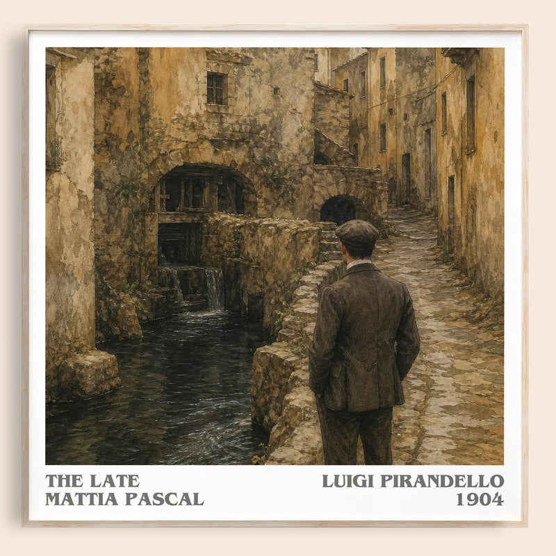 The Late Mattia Pascal literary book poster by Luigi Pirandello – framed literary art print