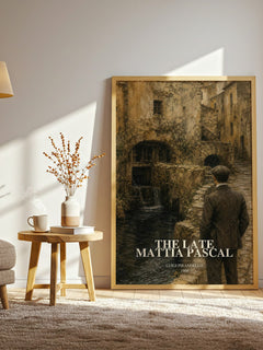 The Late Mattia Pascal watercolour print in frame leaning in hallway – literary fiction wall art