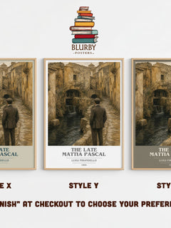 The Late Mattia Pascal Book Cover Poster by Luigi Pirandello – Style X, Y and Z side by side – choose your finish